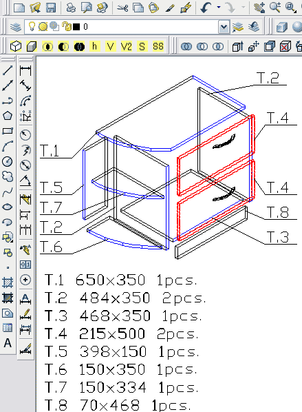 At this drawing you can see drawing that was made by software for furniture design - MiniFurniture